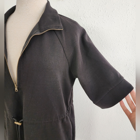 Entro Black Scuba Knit Short Sleeve Cinch Waist Utility Dress Medium - Picture 7 of 9